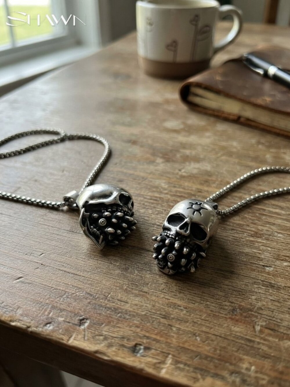 Mens Goth Bullet Skull Pendant Necklace